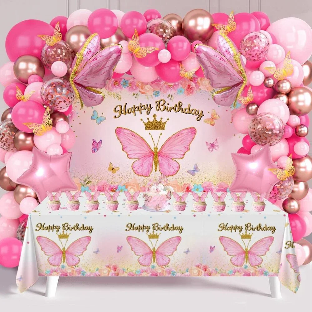 Pink Butterfly Birthday Decoration set - 106 Pcs